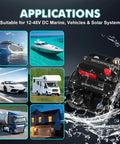 Kickass Heavy Duty 50 Amp Circuit Breaker For Boats And RVs With Manual Reset And Emergency Stop Switch IP54 Water Resistant Housing shown in application settings.