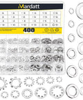 Must Have 400 Piece Stainless Steel Lock Washer Set With Flat, Split, Internal Tooth And External Tooth Washers In Six Sizes