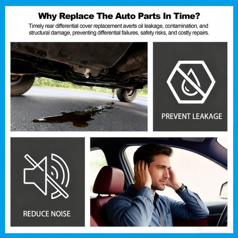 Car differential oil leakage and man covering ears in car for noise prevention