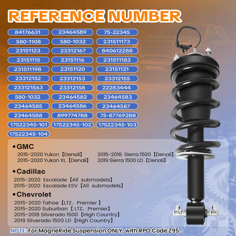 Cadillac Escalade ESV Front And Rear Shock Absorber Strut Assemblies With Magne Ride For 2015 To 2020 Models parts list image