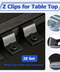 Heavy Duty 28 Pack Black Z Clips For Wood Table Tops Secure Fasteners Galvanized Steel Anti Rust Holders Clamp Brackets on tabletop.