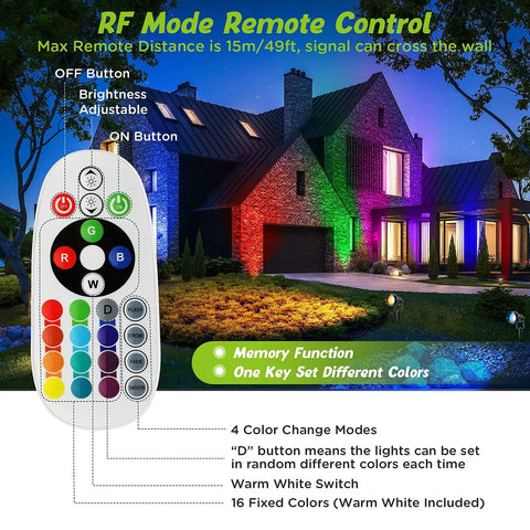 RGBW Low Voltage Landscape Lights With Wire Connectors 12 Pack Outdoor LED Well Lighting IP67 Waterproof house illuminated