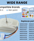 Refrigerator Evaporator Fan Motor Replacement WR60X10141 For GE And Similar Refrigerators 115V 60Hz 3W With 1 3/8 Inch Shaft Length And 1/8 Inch Shaft Diameter A Quick No Hassle DIY Fix To Restore Cold Airflow image showing fan motor, shaft, and compatible brands list.