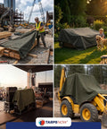 Heavy Duty 6x8 Ft Fire Retardant Canvas Tarp With Brass Grommets 27 Mil Industrial Grade Outdoor Tarp For Camping, Construction, Home And Farm Use Olive Drab 16oz covering construction materials, backyard table, stage equipment, and tractor.