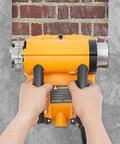 Rugged Workhorse Electric Wall Planer And Handheld Power Scraper Featuring Quick Adjust Depth Dial, close-up of orange power tool hands-on, for indoor remodeling.
