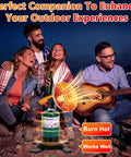 Portable Propane Heater For Camping And Outdoors With High Heat Output Foldable Tank Holder Ideal For Winter Tents displayed in use during evening outdoor gathering with friends