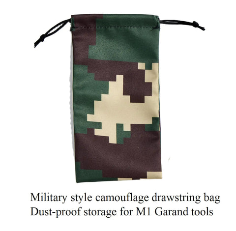 Top Shelf M1 Garand Care Kit Featuring Bronze Wrench And Gas Cylinder Screw With Multi Tool Oiler And Brass Chamber Brushes To Keep Your Iron Runnin Smooth Daily in military camouflage bag.