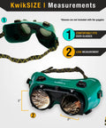Flip Up Welding Goggles Pro Grade Anti Fog Shade 5 IR Safety Glasses with adjustable strap and green frame design