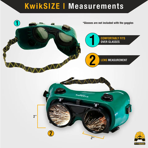 Flip Up Welding Goggles Pro Grade Anti Fog Shade 5 IR Safety Glasses with adjustable strap and green frame design