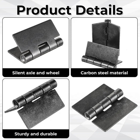 Close-up of Six Pack 3 Inch Weld On Steel Butt Hinges Heavy Duty Rust Resistant Weldable Hinge Set showcasing sturdy carbon steel material