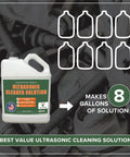 128 oz Ultrasonic Cleaner Solution for Automotive Parts and Carburetors, makes 8 gallons, ideal for heavy-duty degreasing in shops.