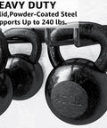 Heavy Duty Folding Chair Storage Rack And Wall Mount Organizer Hooks For Garage And Garden Use Holds Up To 240 Lbs No Fuss Quick Setup Ideal For Lawn Beach Camping And Yard Chairs 2 Pack close-up of kettlebells hanging on a black wall-mounted rack.