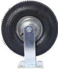 10 Inch Pneumatic Caster Wheel With Rigid Plate Mount Built Tough Ball Bearings Steel Hub Five Eighth Inch Bore For Manual Carts Hand Trucks And Industrial Equipment Heavy Duty Mobility On Rough Floors, side view showing tire and mounting plate.