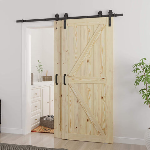 Installed Double 36x84 Inch Bypass Barn Door With 6.6 Ft Track Hardware Kit Included, Unfinished Solid Wood for home decor.