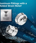 EvoFlex2 50 Foot RV Drinking Water Hose Ultra Lightweight Reinforced With Fabric Lead Free BPA Free Phthalate Free Abrasion Resistant CSA Certified Safe Drinking Water Hose For Camping, Road Trips, And Outdoor Adventures with aluminum fittings and molded strain relief