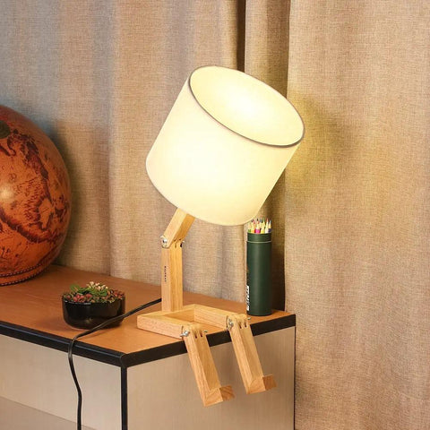 Cute Desk Lamp With Wood Base And Changeable Shape, Modern Table Lamp For Bedroom Study Office And Kids Room, Ivory Linen Lampshade