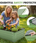 Woman and child gardening with a Galvanized Raised Garden Bed Kit 8x2x1 Ft Outdoor Metal Planter Box Olive Green Heavy Duty With Gloves For Vegetables And Flowers Patio Garden Bed That Resists Erosion And Drains Well In All Weather in a backyard.