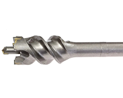 Close-up of a 1-3/4 Inch Carbide Tipped SDS Max Drill Bit With 9 Hardened Teeth, 20 Inch Deep Drilling And 24 Inch Overall Length