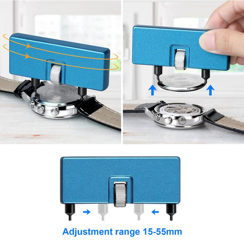 Watch Battery Replacement Kit With Back Opener And Spring Bar Tool, Rotate Open Case, Strap Removal, Case Opener in use