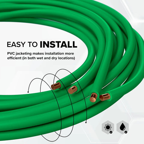 Close-up of 10 Gauge Insulated Solid Copper THHN THWN Wire 25 Ft Ground Wire For Electrical Grounding Green
