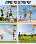 People playing volleyball and badminton with a Backyard 2 In 1 Volleyball And Badminton Net Set With Adjustable Height From 5.1 To 8 Feet And Width From 20 To 32 Feet