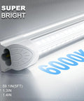 Close-up of 5-foot V-shape LED shop light, 6000K cool white, labeled "SUPER BRIGHT", part of 25 Pack 5 Foot LED Shop Lights With V Shape Design