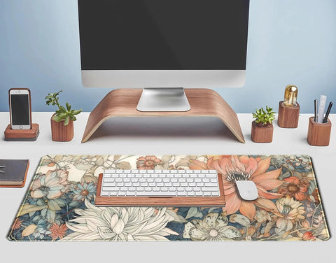 Ultra Large Floral Desk Mat For Gaming And Work 31.5 By 11.8 Inches With Stitched Edges An Extended Mouse Pad For Keyboard And Laptop