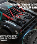 Brushless 4x4 RC Truck for Adults Hits 50 MPH, 1/14 Scale with unique shell design and spare tire detail in the image.