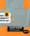 Close-up of Class 2 High Visibility Mesh Safety Vest with reflective tape feature for traffic control and crew jobs in bright orange.