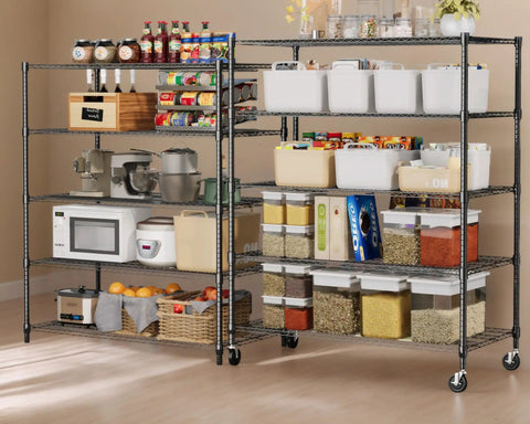 Five Tier Wire Shelving With Wheels Heavy Duty Height Adjustable Metal Storage Rack Commercial Grade Steel Utility Shelf For Kitchen Garage Pantry Organization 24 By 48 By 82 Inches Built Like A Tank