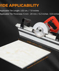 Heavy Duty Electric Tile Angle Cutting Machine With 43 Degree Chamfering Guide For Ceramic Tiles Smooth Bevel Cuts, showing tile size applicability.