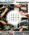 Hands working with Solder Seal Heat Shrink Wire Connectors 182 Pieces Assorted Kit In Five Colors for automotive and residential wiring.