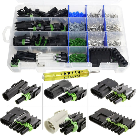 Total Beast 373 Pieces Weather Pack Auto Wiring Connector Kit With Male Female Terminals Fit 10 To 20 AWG Wires 1 To 6 Circuits Includes Removal Tool And Sealer Housing Sweet For Quick Disconnect Splice Jobs On Your Rig Or Boat, plastic organizer with connectors