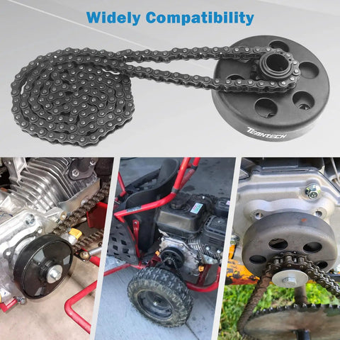 5/8 Inch Bore Clutch for Go Karts and Mini Bikes with 35 Chain and 11-Tooth Sprocket, installed on various engines
