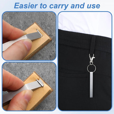 Must Have Compact Stainless Steel EDC Pry Bars For Everyday Carry Four Pack showing use on keychain and for quick fixes