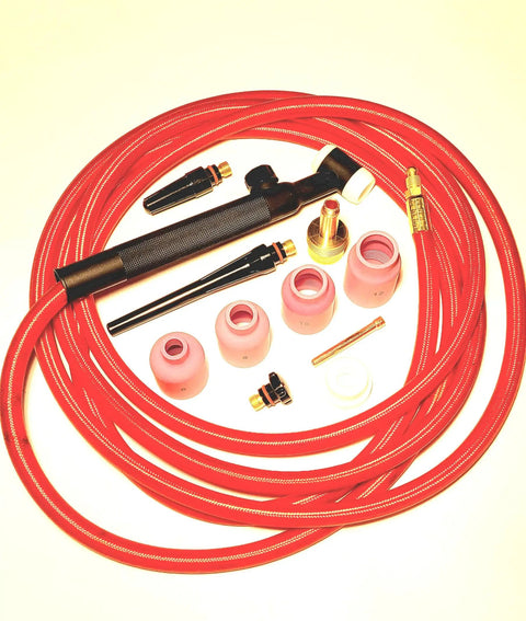 Air Cooled TIG Torch Kit With Flexhead And Gas Valve 150 Amp 12.5 Foot Pro Grade Super Flex Cable with ceramic cups