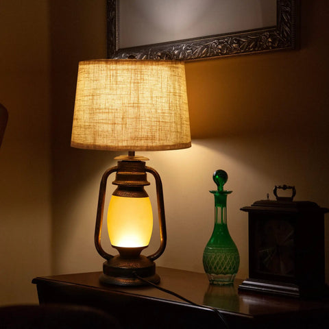 Lantern Table Lamps Set Of 2 With Dimmable Night Light And USB Port Rustic Oil Rubbed Bronze Finish on nightstand