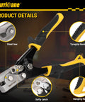Hurricane Snap Lock Punch Tool, 3/8 in gutter end-cap crimper, steel jaws, black/yellow Tyregrip handle.