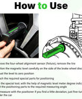 Pro Grade Universal Wheel Alignment Tool With Strong Magnetic Mount and Hella Accurate Negative 5 To 5 Degree Camber Adjustments For Smooth Ride Tuning and Quick Garage Fixes in Black being used on a brake wheel disc.