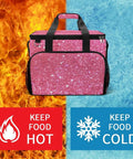 Sparkling Pink Glitter Insulated Picnic Backpack Tote Bag 30L Large Capacity Leakproof Waterproof Cooler Bag with hot and cold symbols