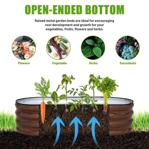 Galvanized Raised Garden Bed 4x2x1 Ft Oval Metal Planter Box For Veggies Flowers And Herbs Outdoor Garden Bed cross-section view
