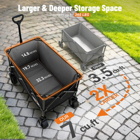 Beast Ultra Compact Folding Wagon With All-Terrain Wheels For Beach Trips Grocery Runs Camping And Gardening Heavy Duty 360 Lb Load Capacity Portable Black Cart compared to smaller cart