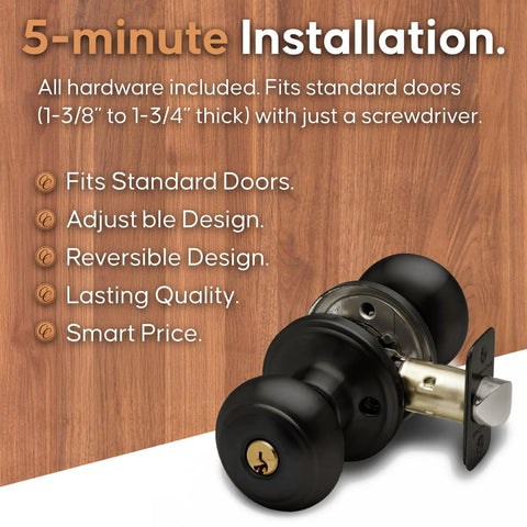 Colonial Style Dummy Interior Door Knob Matte Black Non Turning Handle For French Doors And Closets ANSI Grade 3 Certified Easy Five Minute Install Reversible Built Tough Interior Door Hardware 1 Pack with quick install notes