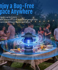 12V Plug In Mosquito Trap For Outdoor And Indoor Use With UV LED Attraction on picnic table, garden party in background
