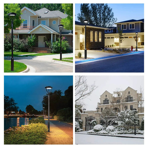 Ultra Bright 150W LED Post Top Light For Outdoor Spaces 5000K Daylight illuminating residential and commercial areas