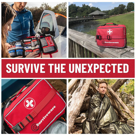 Surviveware red 238-pc comprehensive survival first aid kit in a compact zippered case