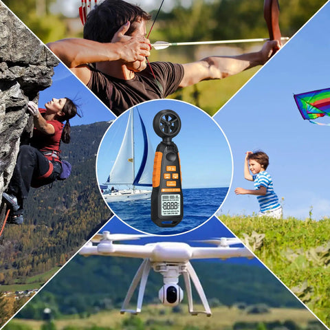 Anemometer Wind Meter With Backlit Display Pro Grade Handheld Gauge That Measures Wind Speed Airflow Humidity Temperature Plus Six Velocity Units And Max And Min Readings For HVAC Drone Sailing Fishing And Outdoor Use by sailboat and drone