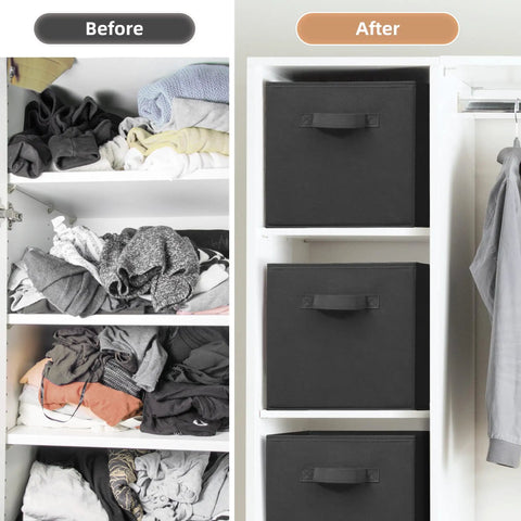 Premium 11 Inch Collapsible Fabric Storage Cubes 6 Pack Heavy Duty Foldable Shelf Bins With Reinforced Handles For Closet Organization Home Decluttering Straight Up Durable Space Savers To Clean Up Your Act Today