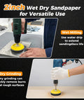 2 inch Wet Dry Sandpaper for versatile use with power drill, suitable for wet-milling and dry grinding, part of Ultimate 317 Piece Sanding Disc Kit For Headlight Restoration And Detailing Includes Wet Dry Polishing Pads From 60 To 10,000 Grit With Hook Loop Drill Adapter Shank Fit Car Wood Metal Glass Resin.