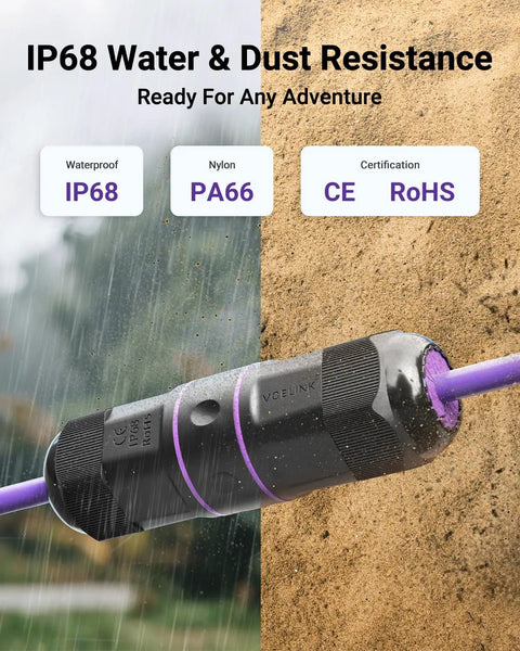 IP68 Waterproof RJ45 Coupler For Outdoor Cams And IP Gear Shielded Ethernet Connector in rain and sand conditions